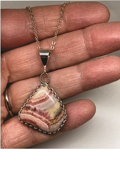 Pink Real Rhodochrosite Pendant With Stripes