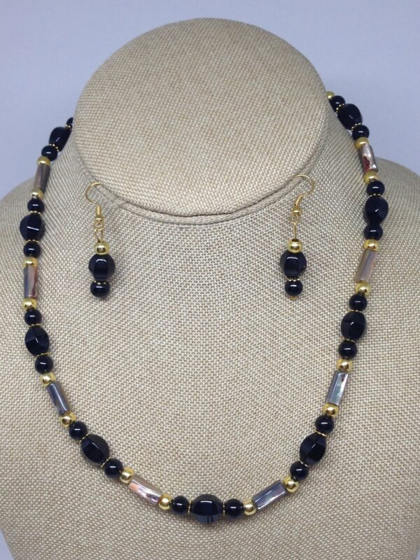 Necklace Set Black Abalone Shell and Black Onyx - NSABA1