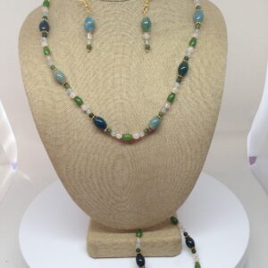 Necklace Set Green Adventurine with White Quartz Beads - NSADV1