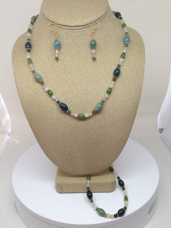 Necklace Set Green Adventurine with White Quartz Beads - NSADV1