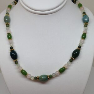 Necklace, Green, White, Adventurine