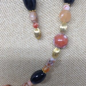 Necklace, Orange, Black, Agate, Onyx. Includes Earrings.
