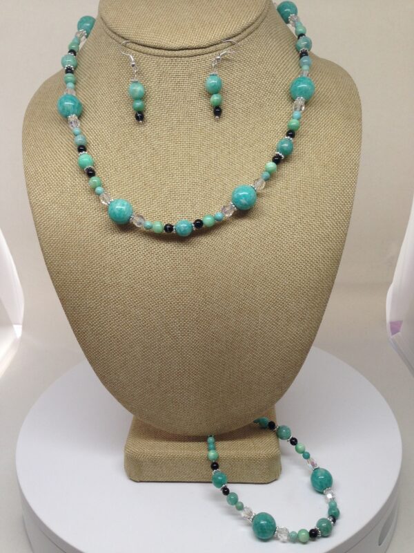 Necklace Set Green Amazonite and Black Onyx Beads - NSAMA5