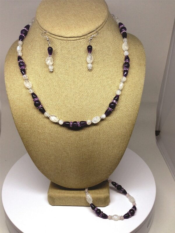 Necklace Set Purple Amethyst and White Quartz - NSAMY5