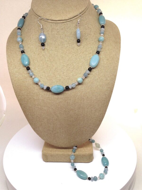 Necklace Set Blue Aquamarine and Black Onyx Beads - NSAQ3
