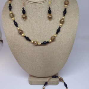 Necklace Set Gold Cloisonne and Black Onyx Beads - NSCLB1