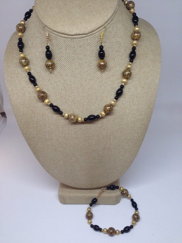 Necklace Set Gold Cloisonne and Black Onyx Beads - NSCLB1