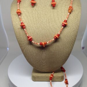 Necklace Set Dark and Light Orange Coral Beads - NSCOR17
