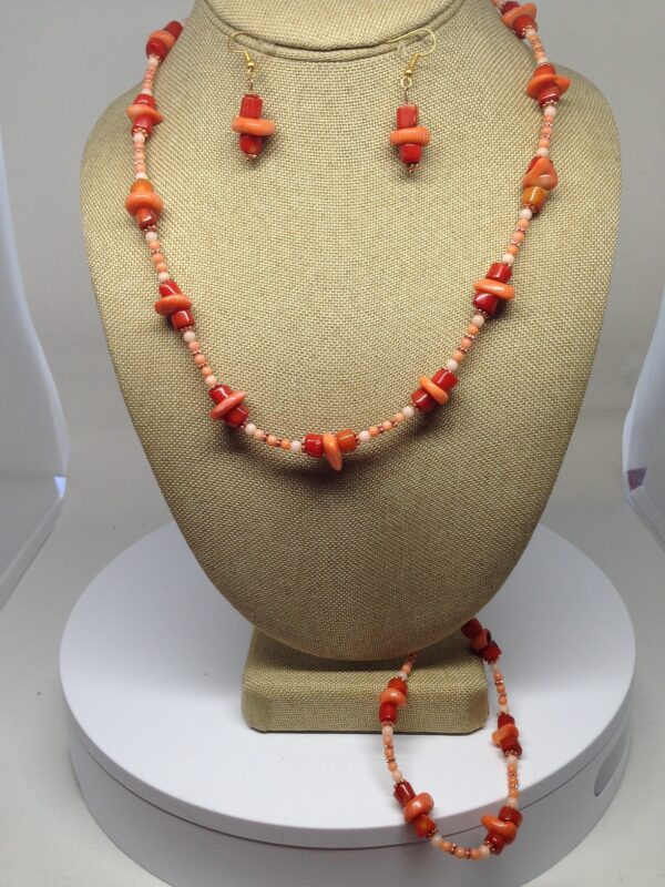 Necklace Set Dark and Light Orange Coral Beads - NSCOR17