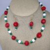 Necklace Set Red Coral Green Malachite and White Beads - NSCOR9