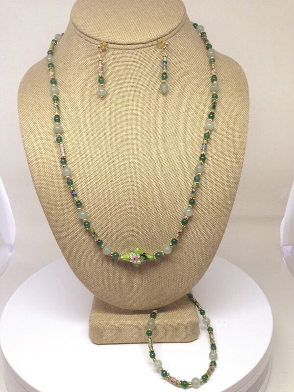 Necklace Set Green and White Jade with Green Cloisonne - NSJAD2