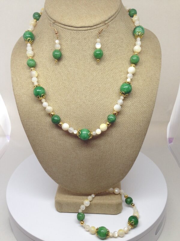 Necklace Set Green and White Jade - NSJAD7