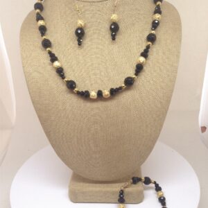 Necklace Set Black Onyx Gold Beads - NSONG1