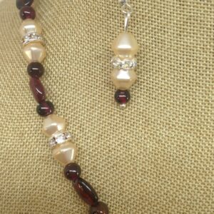 Necklace, Pearl, Garnet, Cream, White