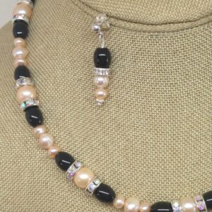 Necklace, Pearl, Black, Onyx, Earrings Included