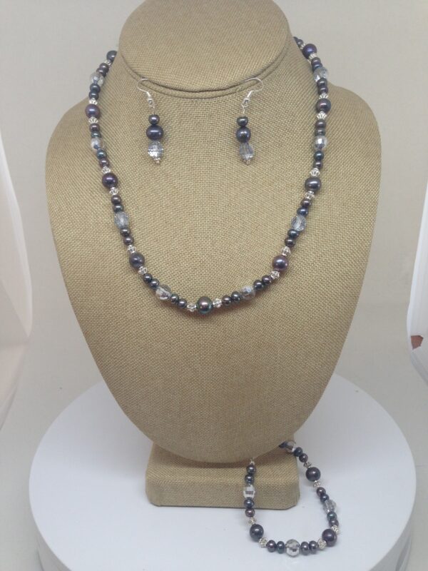 Necklace Set Real Black Pearl and Crystal - NSPRLB1