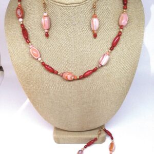 Necklace Set Pink Rhodochrosite and Red Coral - NSRHO6