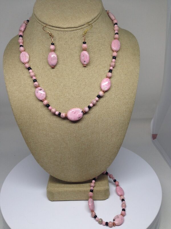 Necklace Set Pink Rodonite and Black Onyx Beads - NSROD2