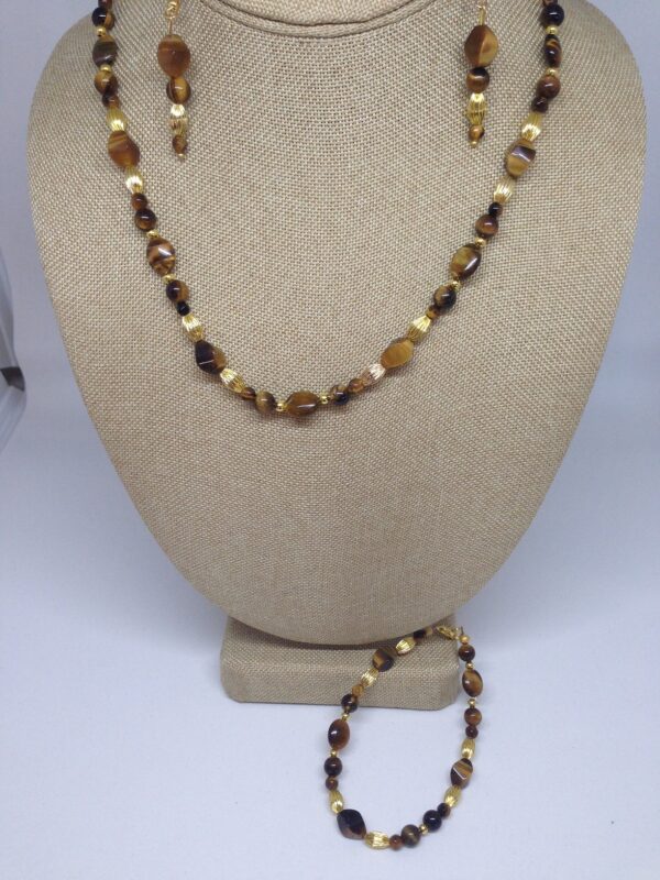 Necklace Set Brown Tigers Eye and Gold Findings- NSTE3