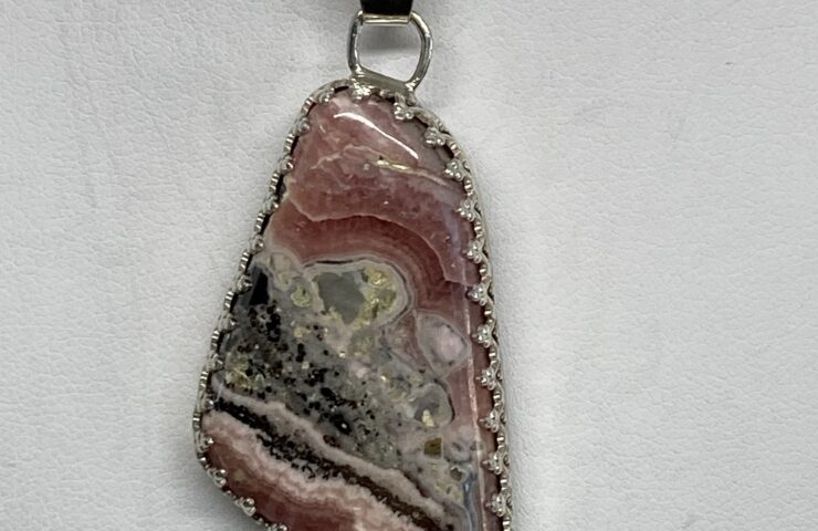 Pink and Black Rhodochrosite Pendant - RHO14