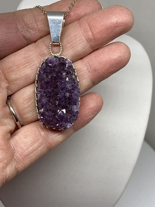 Purple Amethyst Pendant in With Natural Crystals