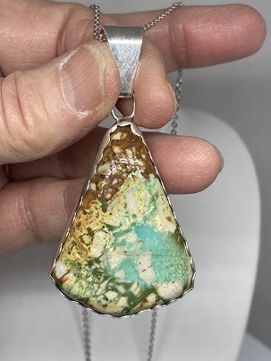Green Turquoise Pendant With Brown and White Matrix