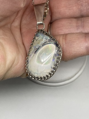 White Clear Opal Pendant With Inner Looking Shell