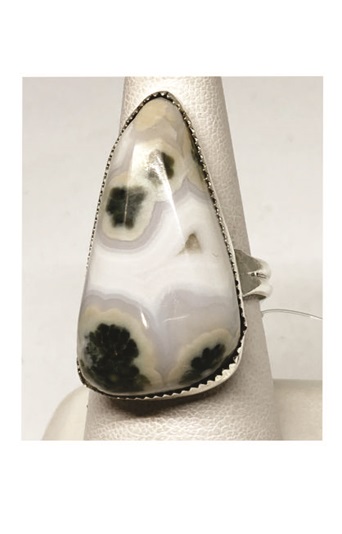 White and Tan Ocean Jasper Ring
