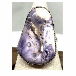 Purple and White Opalized Fossil Ring