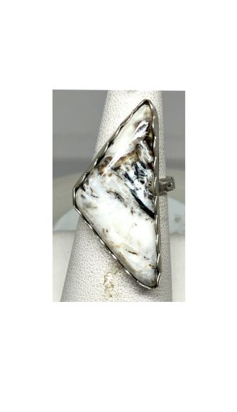 Ring, White Buffalo, White, Silver