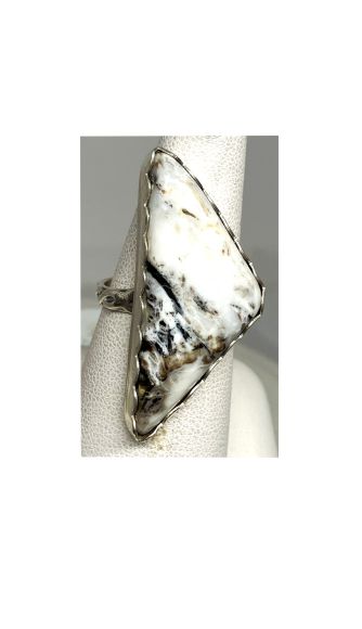 Ring, White Buffalo, White, Silver