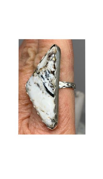 Ring, White Buffalo, White, Silver
