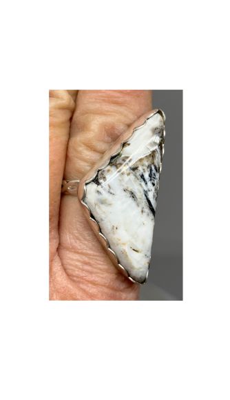 Ring, White Buffalo, White, Silver