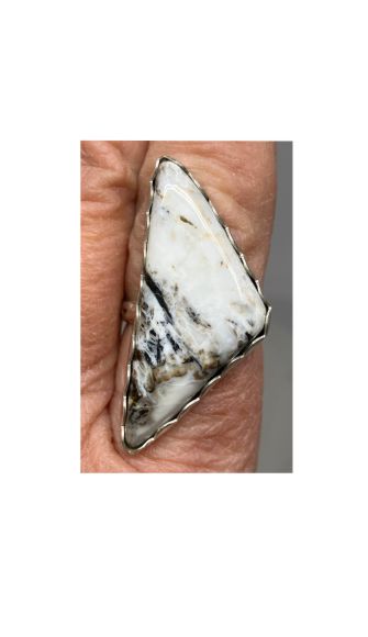 Ring, White Buffalo, White, Silver