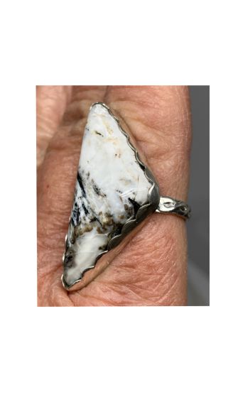 Ring, White Buffalo, White, Silver