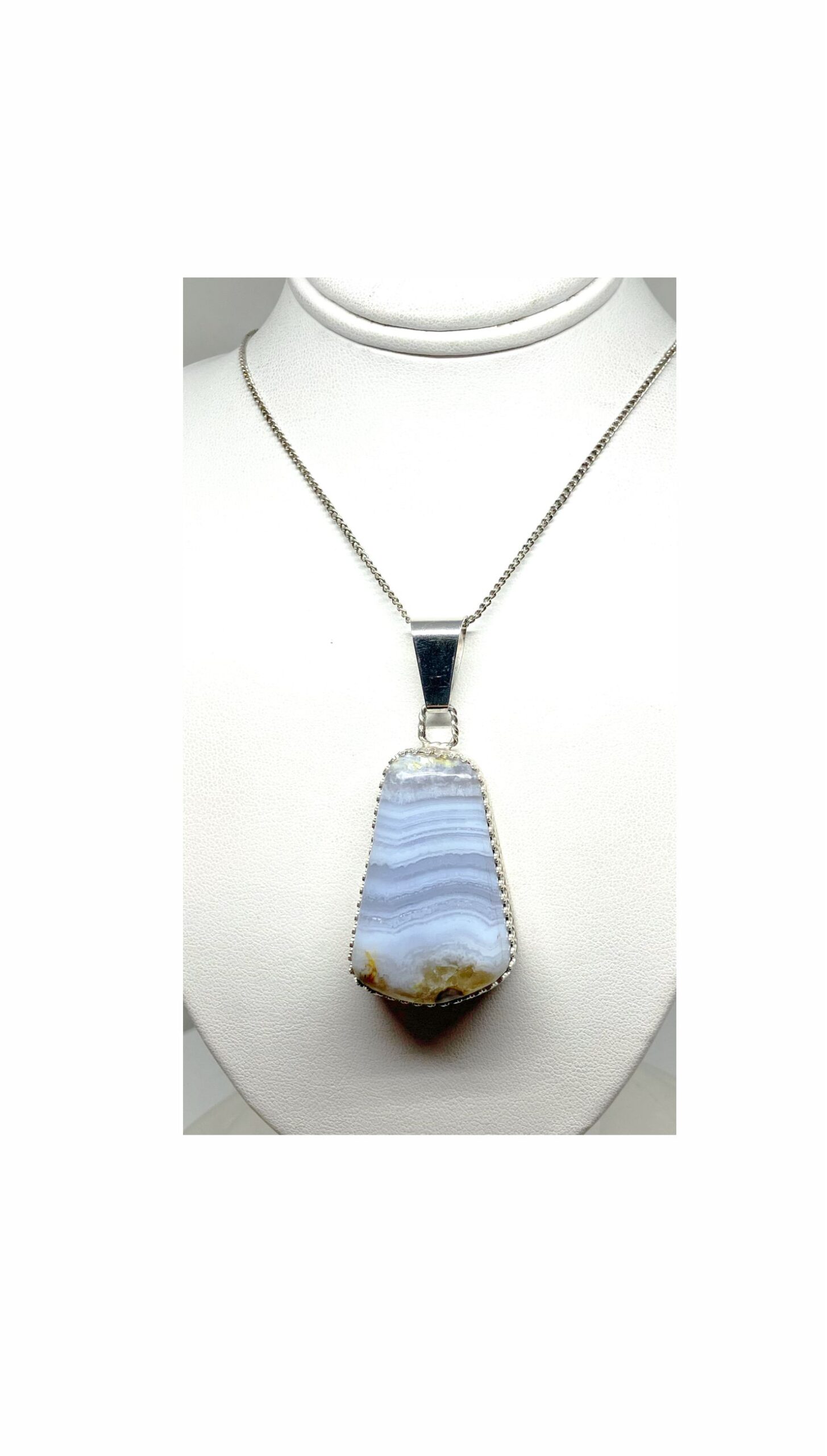 Pendant, Blue, Agate, Lace