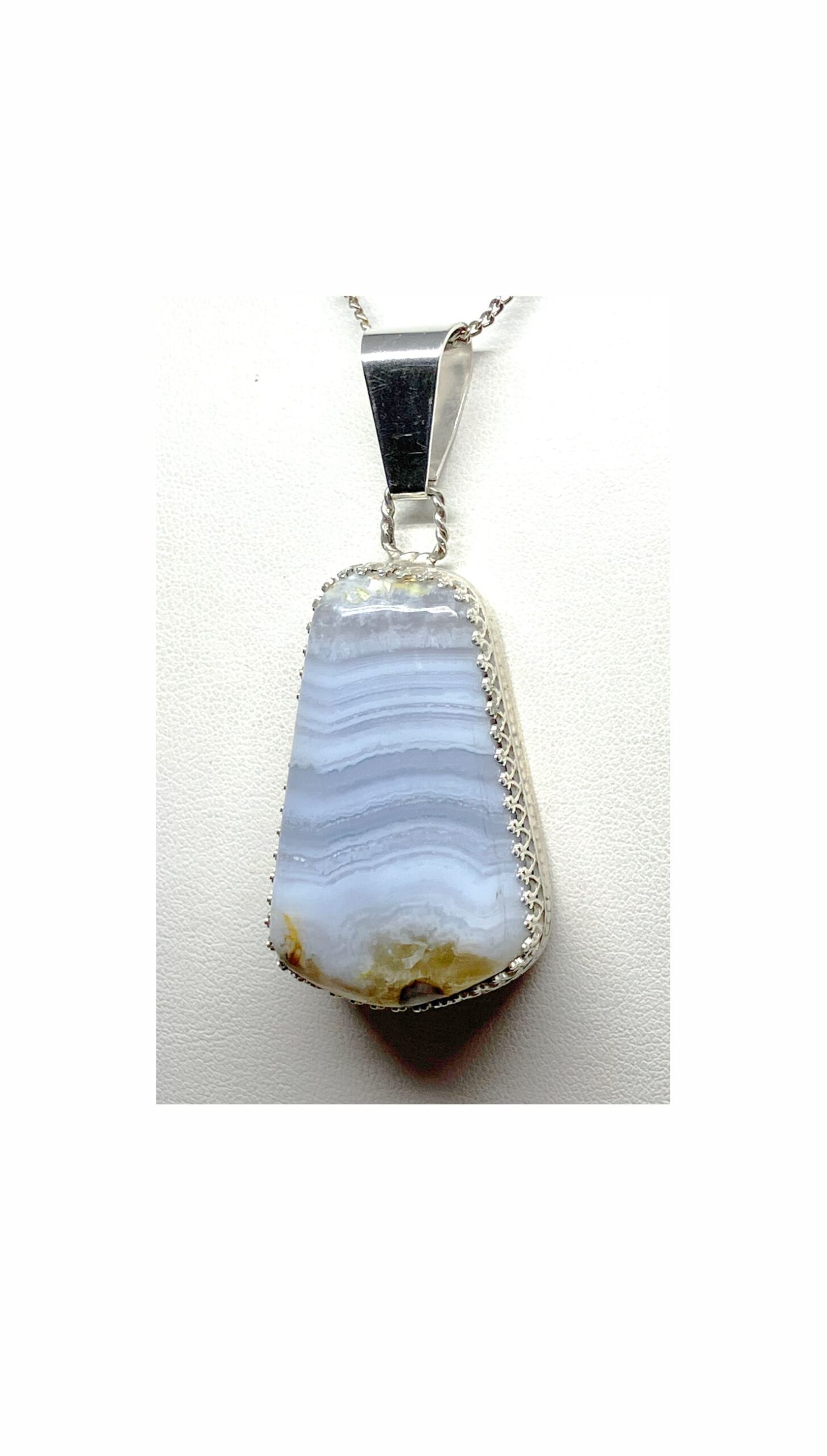 Pendant, Blue, Agate, Lace