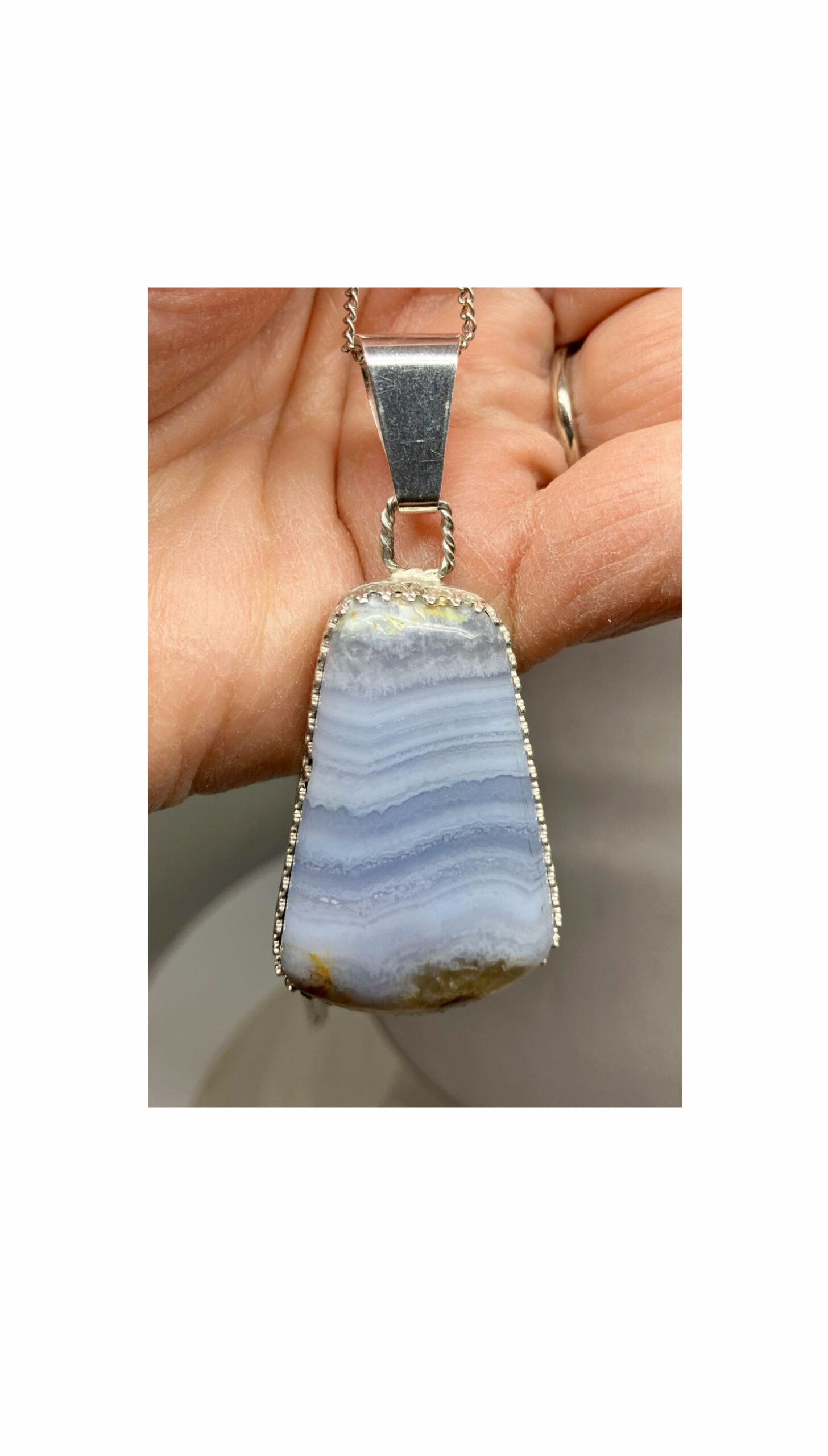 Pendant, Blue, Agate, Lace