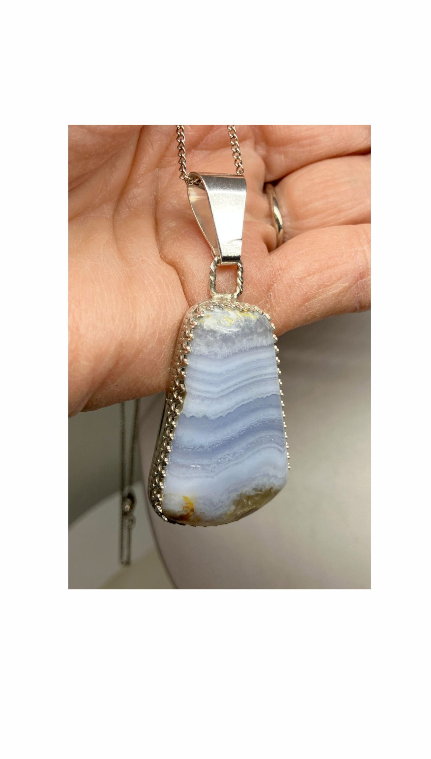 Pendant, Blue, Agate, Lace