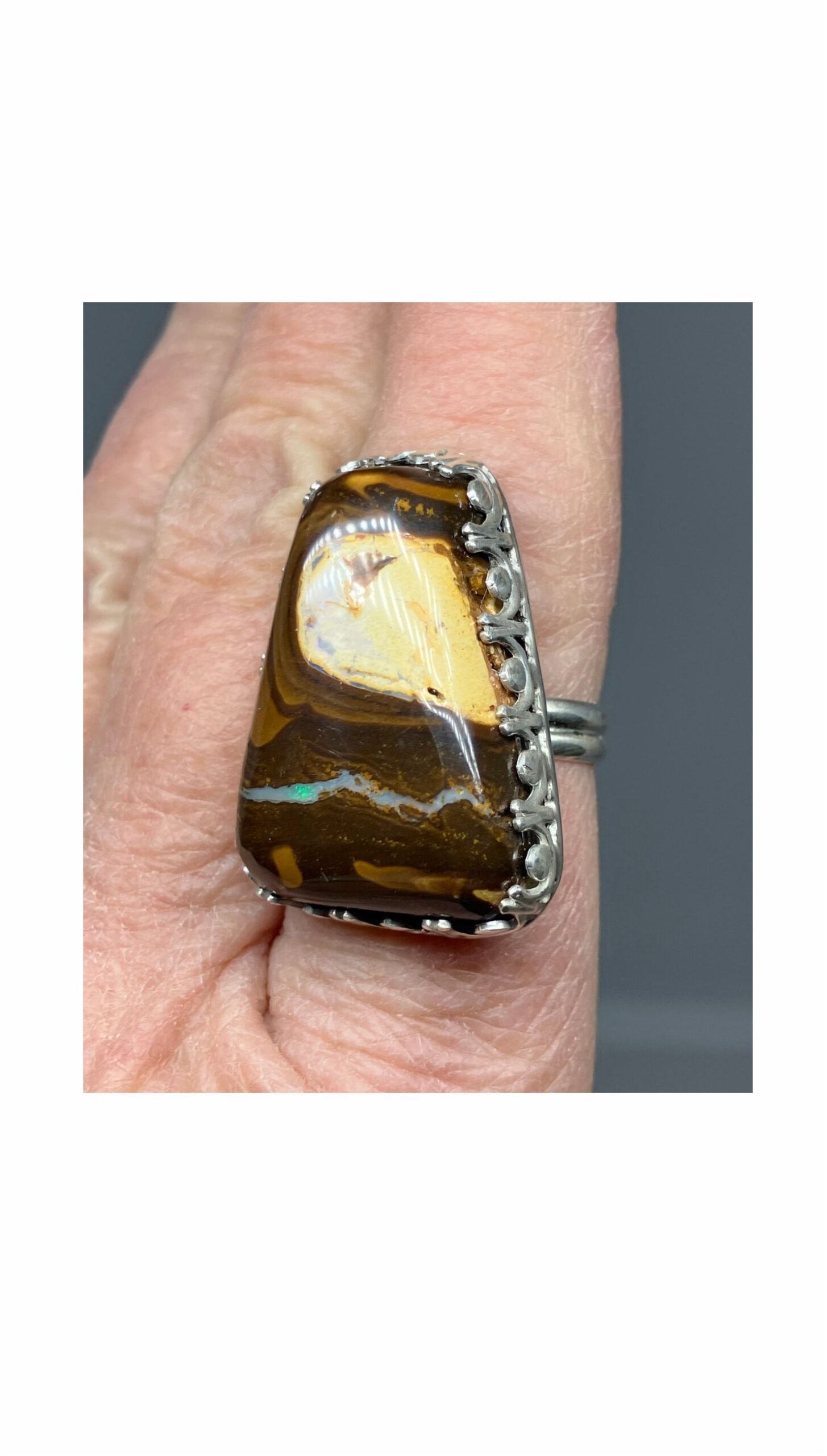 Blue Opal Jewelry Unique Gemstone Ring